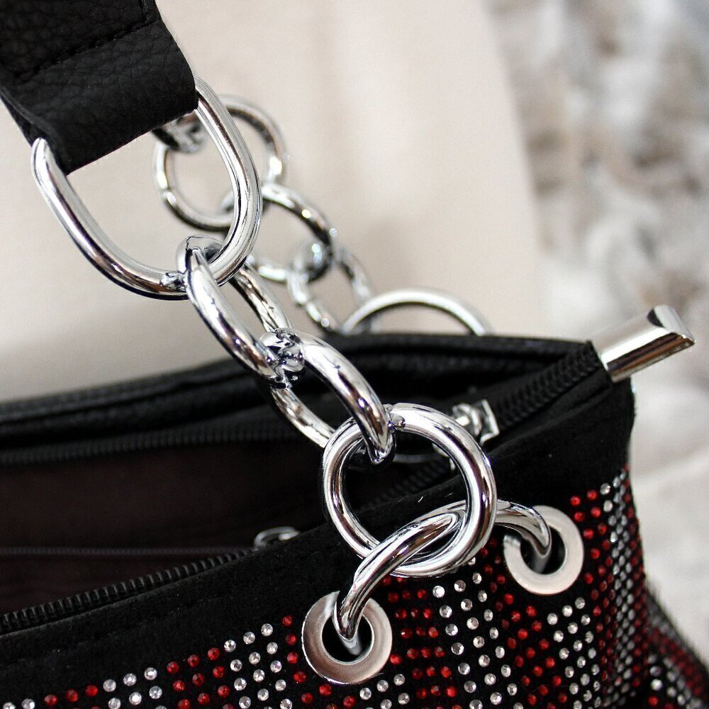 American Flag Red White Blue Rhinestone Bling Black Hobo Patriotic Handbag Bag - Picture 7 of 13